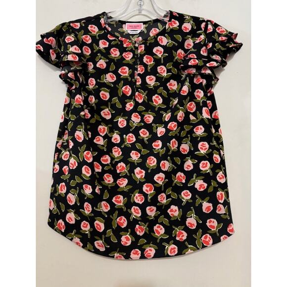 Kate Spade Blouse Short Sleeve Ditsy Roses Flutter Sleeve Top XS Floral Flirty - Picture 1 of 7